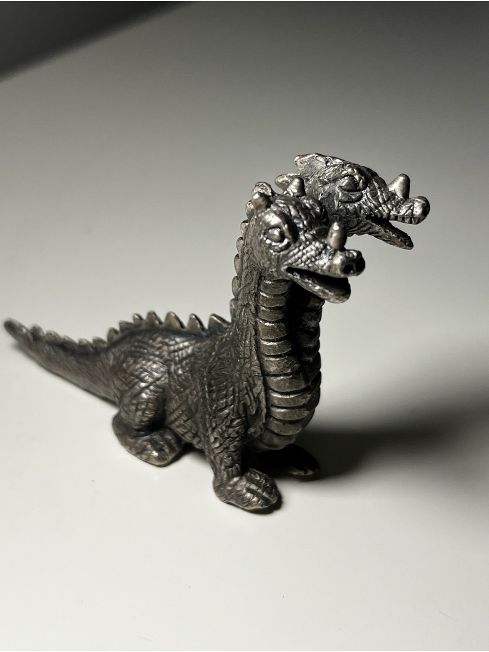 Two-Headed Dragon Miniature Pewter Fantasy Game Piece Figurine - Metallic Gray